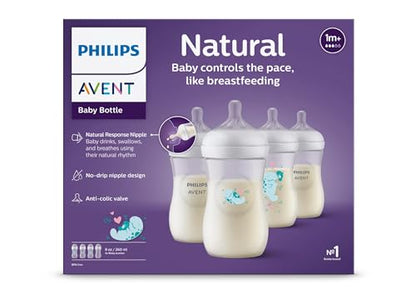 Philips AVENT Natural Baby Bottles with Natural Response Nipple, with Manatee Design, 9oz, 4pk, SCY903/61
