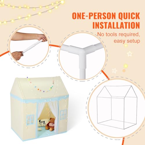 VEVOR Kids Play Tent, Kids Tent for Kids 1-5 Years Old, Tent for Kids with Windows for Indoor and Outdoor, Toddler Tent with Mat and Tent Lamp, Play House Castle Tent for Boys and Girls, Beige