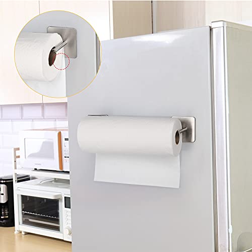 Magnetic Paper Towel Holder Heavy Duty Steel Holder with Magnetic Backing - Fit for Large Paper Towels or Use as Hook for Kitchen, Storage Closets, Grill, Garage (magnetic-1pair-brushed)