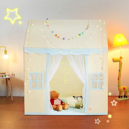 VEVOR Kids Play Tent, Kids Tent for Kids 1-5 Years Old, Tent for Kids with Windows for Indoor and Outdoor, Toddler Tent with Mat and Tent Lamp, Play House Castle Tent for Boys and Girls, Beige