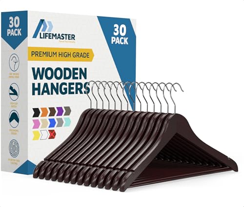 30 Pack Wooden Non-Slip Space-Saving Hangers