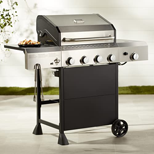 Amazon Basics Freestanding Gas Grill with Side Burner, 4 Burner (52,000 BTU), Black