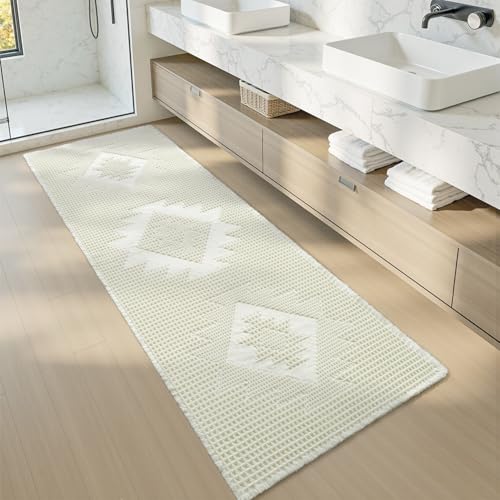 Waffle Bathroom Runner Rug, Super Absorbent Bath Mat 24"x72"