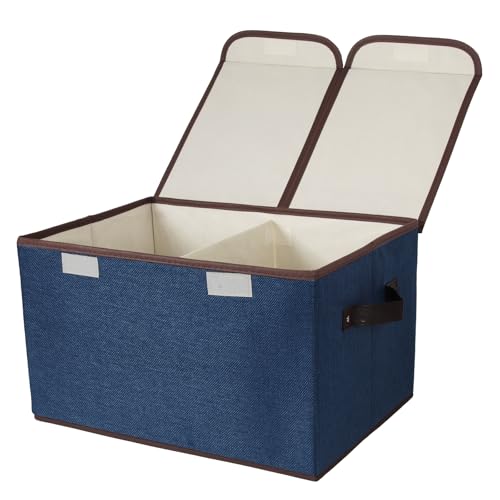 Foldable Fabric Storage Box with Double-Lid Dividers