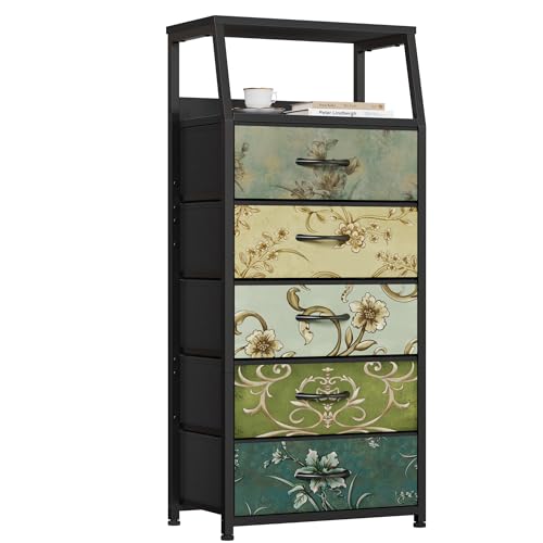 5 Drawer Tall Dresser Fabric Storage Organizer Tower