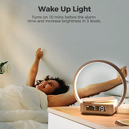 blonbar Bedside Lamp Qi Wireless Charger LED Desk Lamp with Alarm Clock, Touch Control 3 Light Hues, 10W Max Wireless Charging Table Lamp，Eye-Caring Reading Light for Kids, Adults, Home