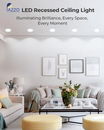 PAZZO 12 Pack 6 Inch LED Recessed Ceiling Light, 5000K Daylight 1100LM High Brightness, Dimmable Canless Wafer Downlight, ETL and Energy Star Certified, 12W, Junction Box Included