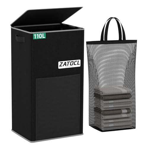 110L Large Collapsible Laundry Hamper with Lid
