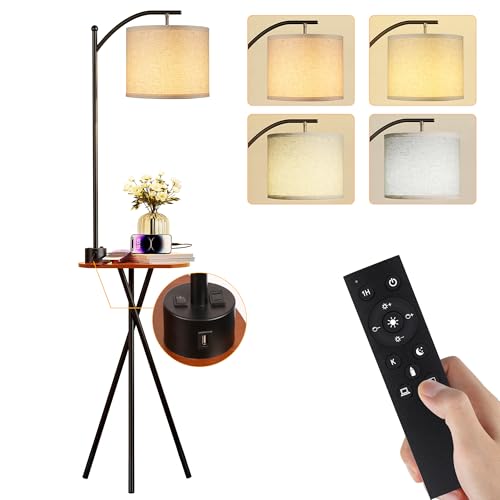 Floor Lamp End Table with Charging Station and Remote