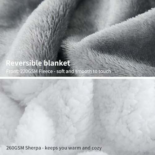 Aisbo Warm Throw Blanket Single - Extra Thick Sherpa Flannel Reversible Blanket Grey for Single Size Bed, Super Soft Plush Winter Blanket for Sofa and Couch, Fluffy Blanket 50x60 Inches
