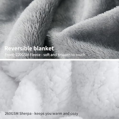 Aisbo Warm Throw Blanket Single - Extra Thick Sherpa Flannel Reversible Blanket Grey for Single Size Bed, Super Soft Plush Winter Blanket for Sofa and Couch, Fluffy Blanket 50x60 Inches