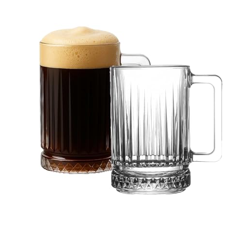 2 Pack Ribbed Glass Coffee Mugs with Handles