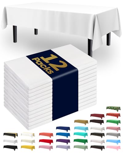 12 Pack Plastic Tablecloths 54x108 Inch Disposable Party