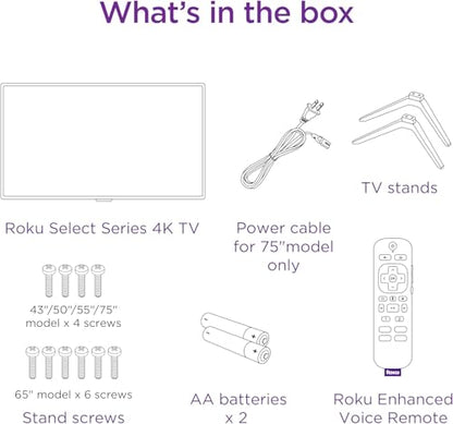 Roku Smart TV – 43-Inch Select Series 4K HDR RokuTV Enhanced Voice Remote, Brilliant 4K Picture, Automatic Brightness, & Seamless Streaming – Live Local News, Sports, Family Entertainment