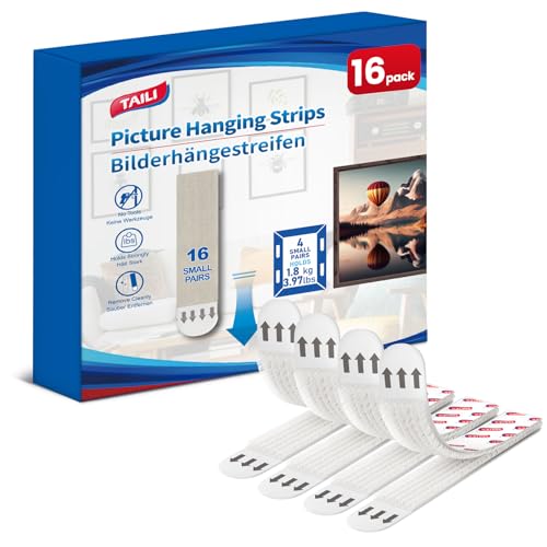 16 Pairs Picture Hanging Strips Heavy Duty Adhesive