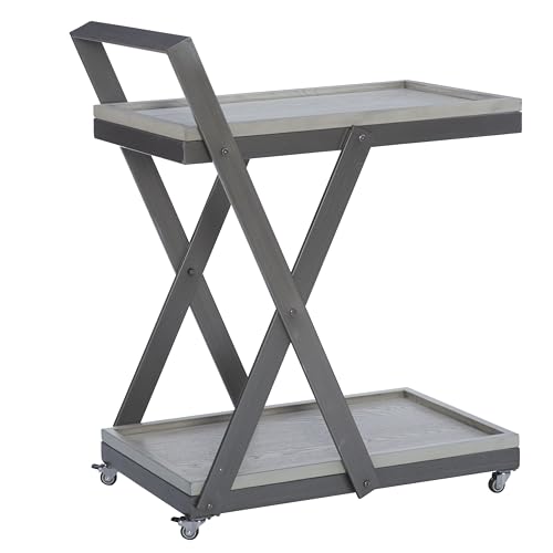 Powell Metal Rolling Bar Cart with Wood Shelves