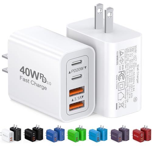 2 Pack 40W 4-Port USB C Fast Charger Block