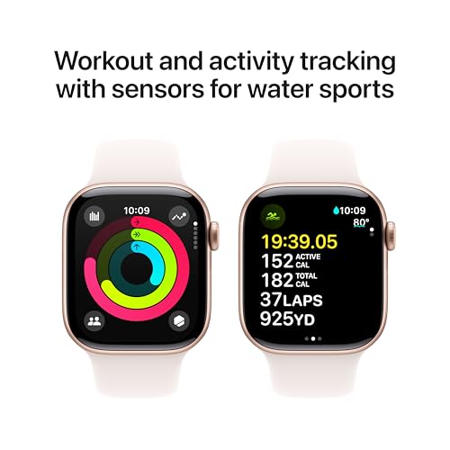 Apple Watch Series 10 [GPS 42mm case] Smartwatch with Rose Gold Aluminium Case with Light Blush Sport Band - S/M. Fitness Tracker, ECG App, Always-On Retina Display, Water Resistant