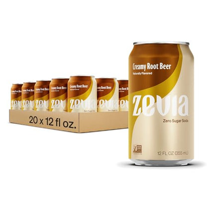 Zevia Zero Calorie Soda, Creamy Root Beer, 12 Fl Oz (Pack of 20)
