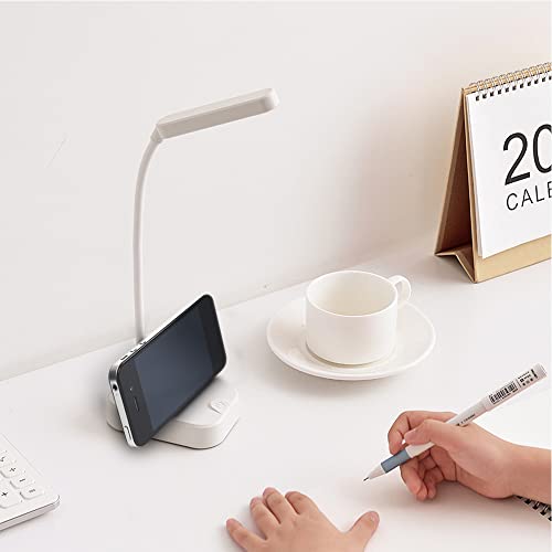 Small desk lamp battery powered,White portable desk lamp,Usb Power cord,Adjustable gooseneck hose,3 position light,White eye protection light,For small spaces,Home office and Reading,kids mini lamp