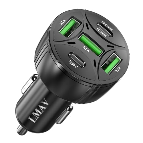 5 Port 75W USB C Car Charger Adapter Fast Charging