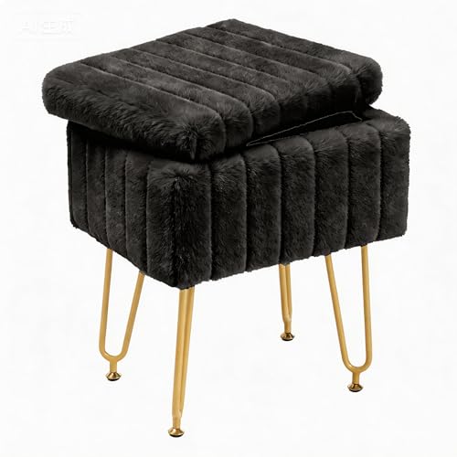 DUMOS Faux Fur Storage Vanity Stool Ottoman