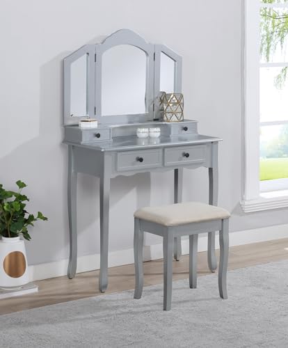 Roundhill Furniture Wooden Vanity Makeup Table and Stool Set