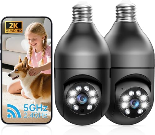 2 Pack 2K Wireless Light Bulb Security Cameras