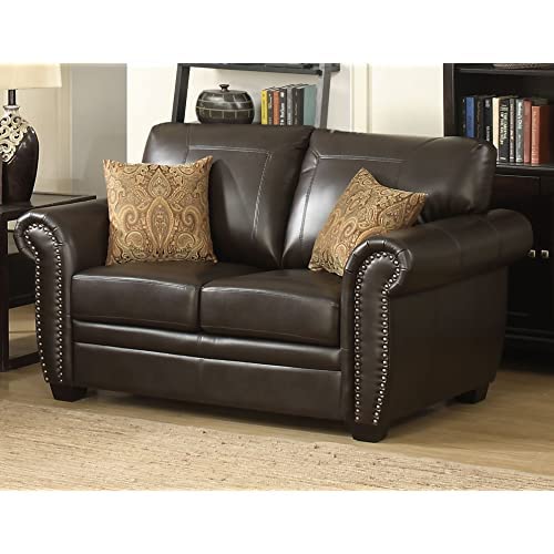 Upholstered Leather Loveseat with Nailhead Trim