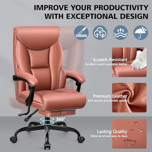 HeroSet Office Chair Executive, Big and Tall Ergonomic Office Desk Chair Comfy, PU Leather Home Office Chairs, HighBack Reclining Computer Desk Chair with Footrest for Home Office Gaming (Matte Brown)