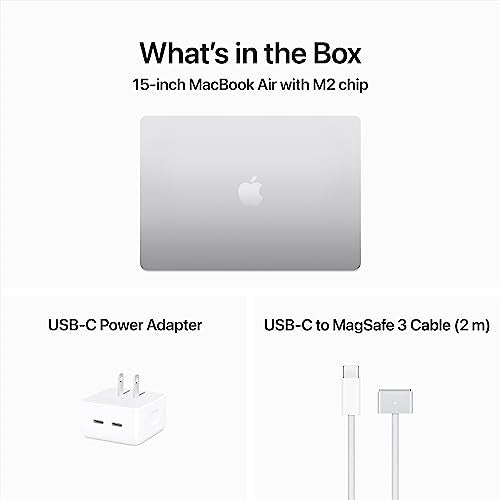 Apple 2023 MacBook Air Laptop with M2 chip: 15.3-inch Liquid Retina Display, 8GB Unified Memory, 512GB SSD Storage, 1080p FaceTime HD Camera, Touch ID. Works with iPhone/iPad; Silver