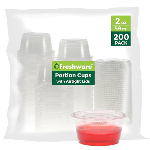 200 Pack Freshware 2oz Plastic Portion Cups with Lids