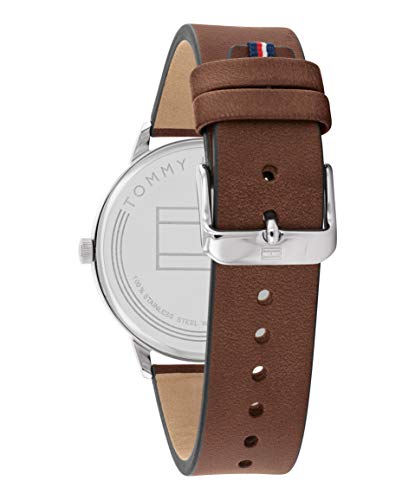 Tommy Hilfiger Men's Stainless Steel Quartz Watch with Leather Strap, Brown, 21 (Model: 1791840)