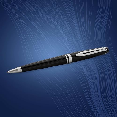 Waterman Expert Ballpoint Pen Gloss Black with Chrome Trim Medium Tip Blue Ink Gift Box