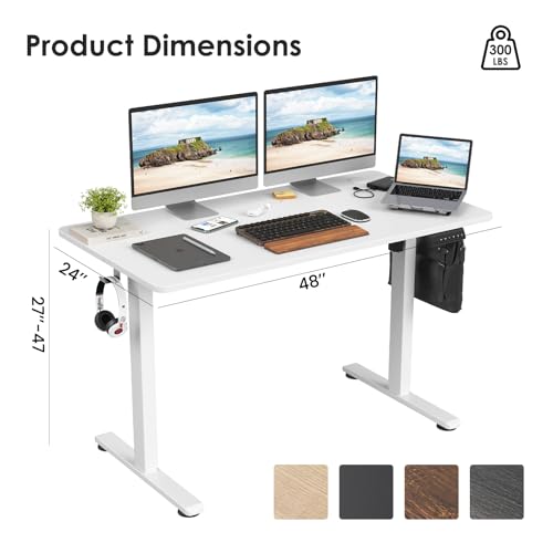 Electric Standing Desk with Memory Preset 48 x 24 Inches Sit Stand up Desk Adjustable Height Desk Home Office Computer Workstation