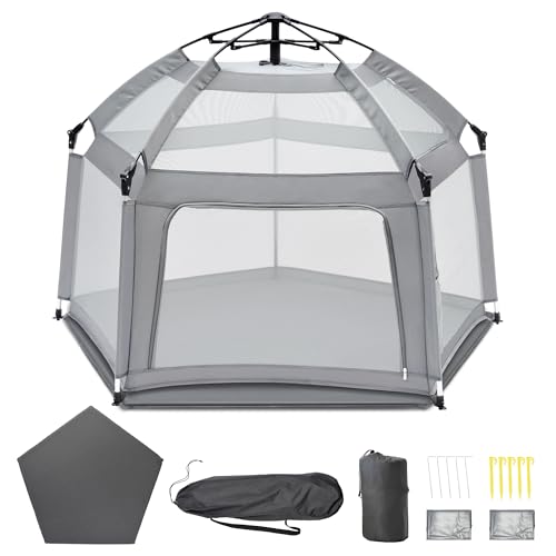 Portable Baby Playpen with Inflatable Mattress and Sunshade