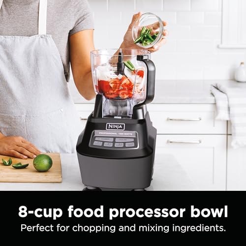 Ninja Blender, Food Processor, Blender for-Smoothies, Includes Pitcher, Smoothie Cup, and 8-Cup Bowl, Salsa, Dough, Shakes, Slush, and Frozen Drinks, Mega Kitchen System, 120 Volts, Black, BL770AMZ