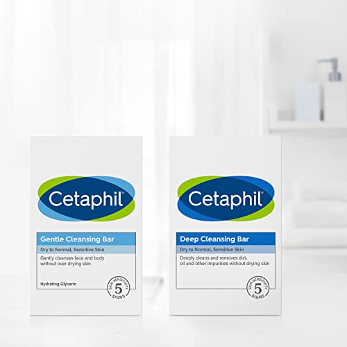 Cetaphil Bar Soap, Deep Cleansing Face and Body Bar, Pack of 6, For Dry to Normal, Sensitive Skin, Soap Free, Hypoallergenic, Paraben Free, Fragrance Free, Removes Makeup, Dirt and Oil