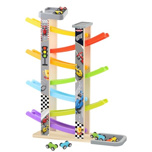 7 Car Wooden Race Track Ramp Montessori Toy Set