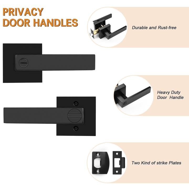 Probrico Matte Black Privacy Door Handles 6 Pack