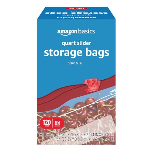 120 Count Amazon Basics Quart Slider Food Storage Bags
