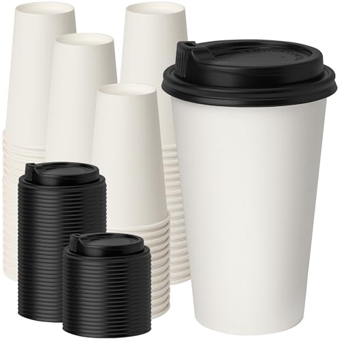 100 Pack 16 oz Disposable Coffee Cups with Lids