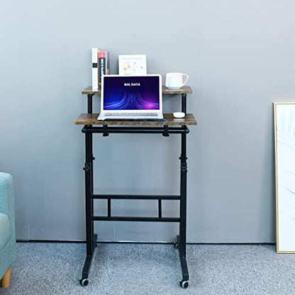 AIZ Mobile Standing Desk, Adjustable Computer Desk Rolling Laptop Cart on Wheels Home Office Computer Workstation, Portable Laptop Stand for Small Spaces Tall Table for Standing or Sitting, by