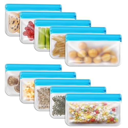 10 Pack Reusable Leakproof Silicone Snack Bags