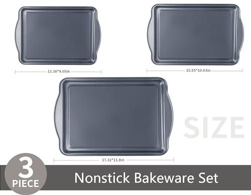 BETTERBEAUTY Cookie Sheets for Baking, Nonstick Banking Pans Set of 3 with Wide Edge, Half/Jelly Roll/Quarter Baking Tray, Dishwasher Safe Easy Clean for Kitchen Oven Pan Bakeware Set