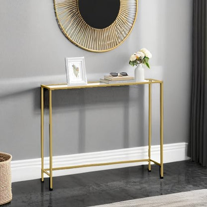VASAGLE Modern Entryway Console Table with Glass Top