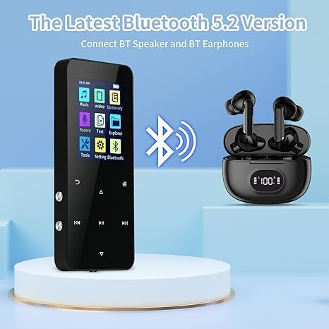 144GB MP3 Player - Music Player with Bluetooth 5.2 HiFi Sound Shuffle Single Loop FM Radio Built-in HD Speaker Voice Recorder Mini Design Ideal for Sport