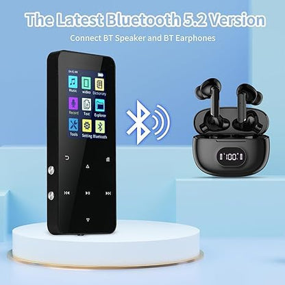 144GB MP3 Player - Music Player with Bluetooth 5.2 HiFi Sound Shuffle Single Loop FM Radio Built-in HD Speaker Voice Recorder Mini Design Ideal for Sport