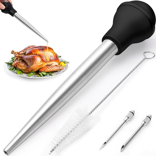 Stainless Steel Turkey Baster with Needles and Brush
