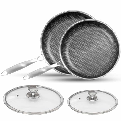 2 Pack Stainless Steel Frying Pan Set with Lids